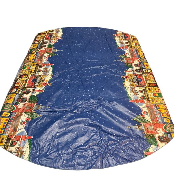 Vintage Christmas Village Round Tablecloth Plastic 60x56 Oval Snow Scene - Picture 2 of 6
